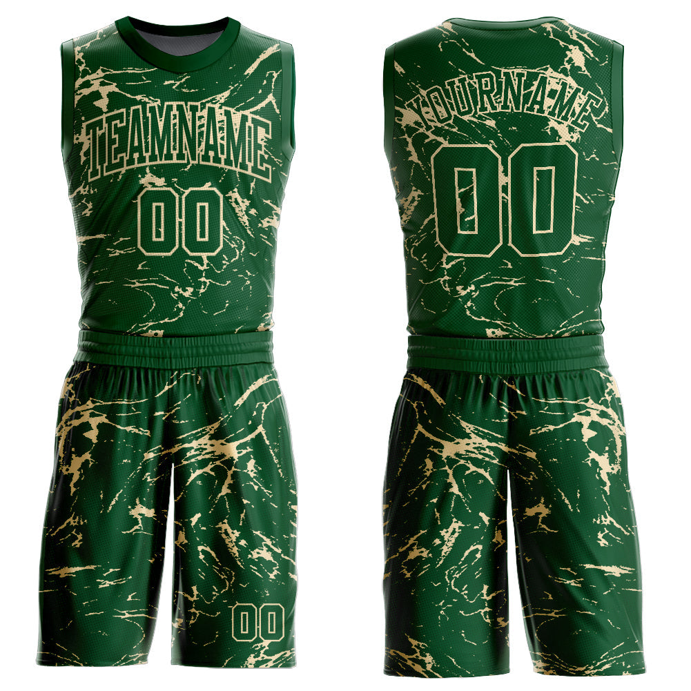 Custom Green Cream Abstract Grunge Art Round Neck Sublimation Basketball Uniform Jersey - Main View