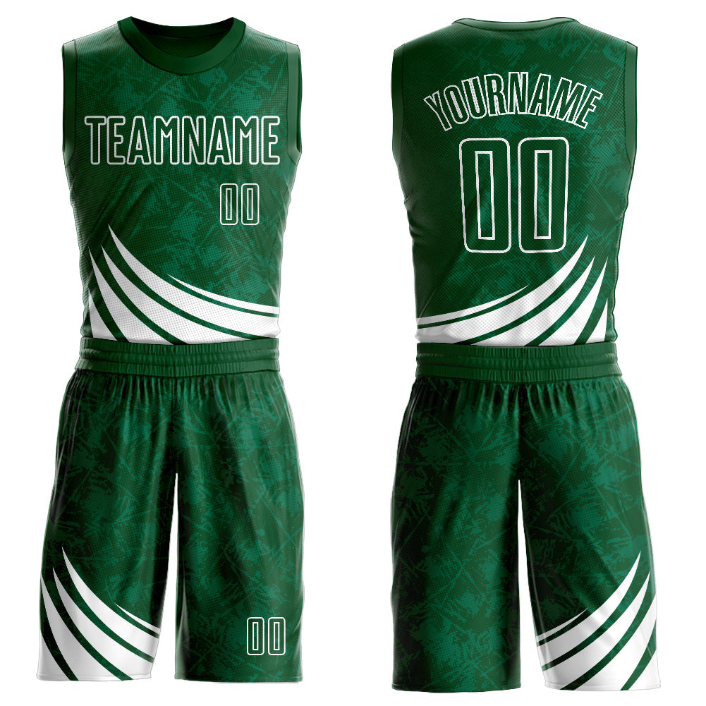 Custom Green White Wind Shapes Round Neck Sublimation Basketball Uniform Jersey - Main View