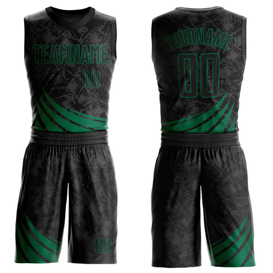 Custom Black Kelly Green Wind Shapes Round Neck Sublimation Basketball Uniform Jersey - Main View