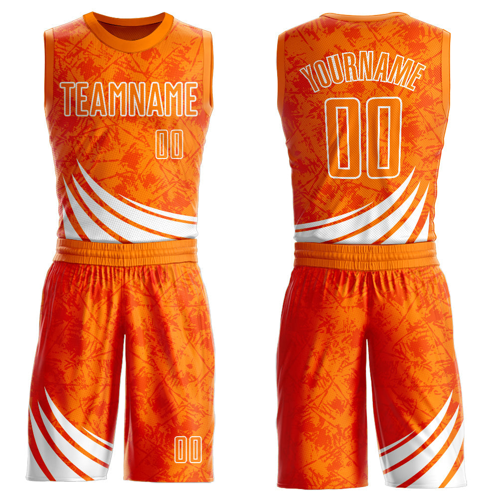 Custom Bay Orange White Wind Shapes Round Neck Sublimation Basketball Uniform Jersey - Main View