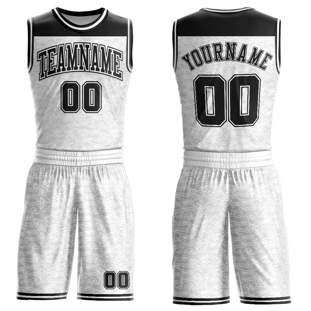 Custom White Black Color Block Round Neck Sublimation Basketball Uniform Jersey - Main View