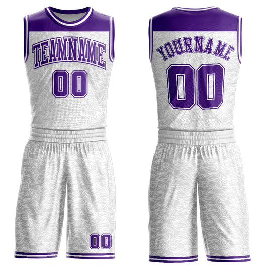 Custom White Purple Color Block Round Neck Sublimation Basketball Uniform Jersey - Main View