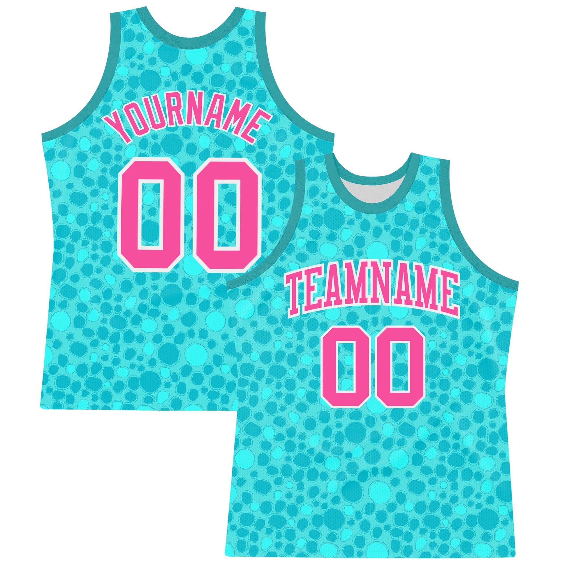 Custom Aqua Pink-White Leopard Print Round Neck Sublimation Basketball Set Jersey - Main View