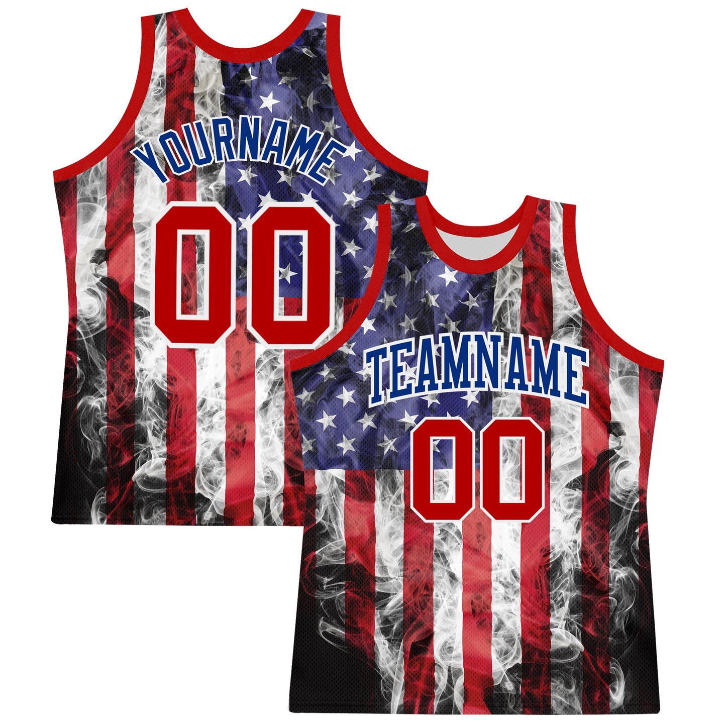 Custom White Red-Royal American Flag Round Neck Sublimation Basketball Set Jersey - Main View