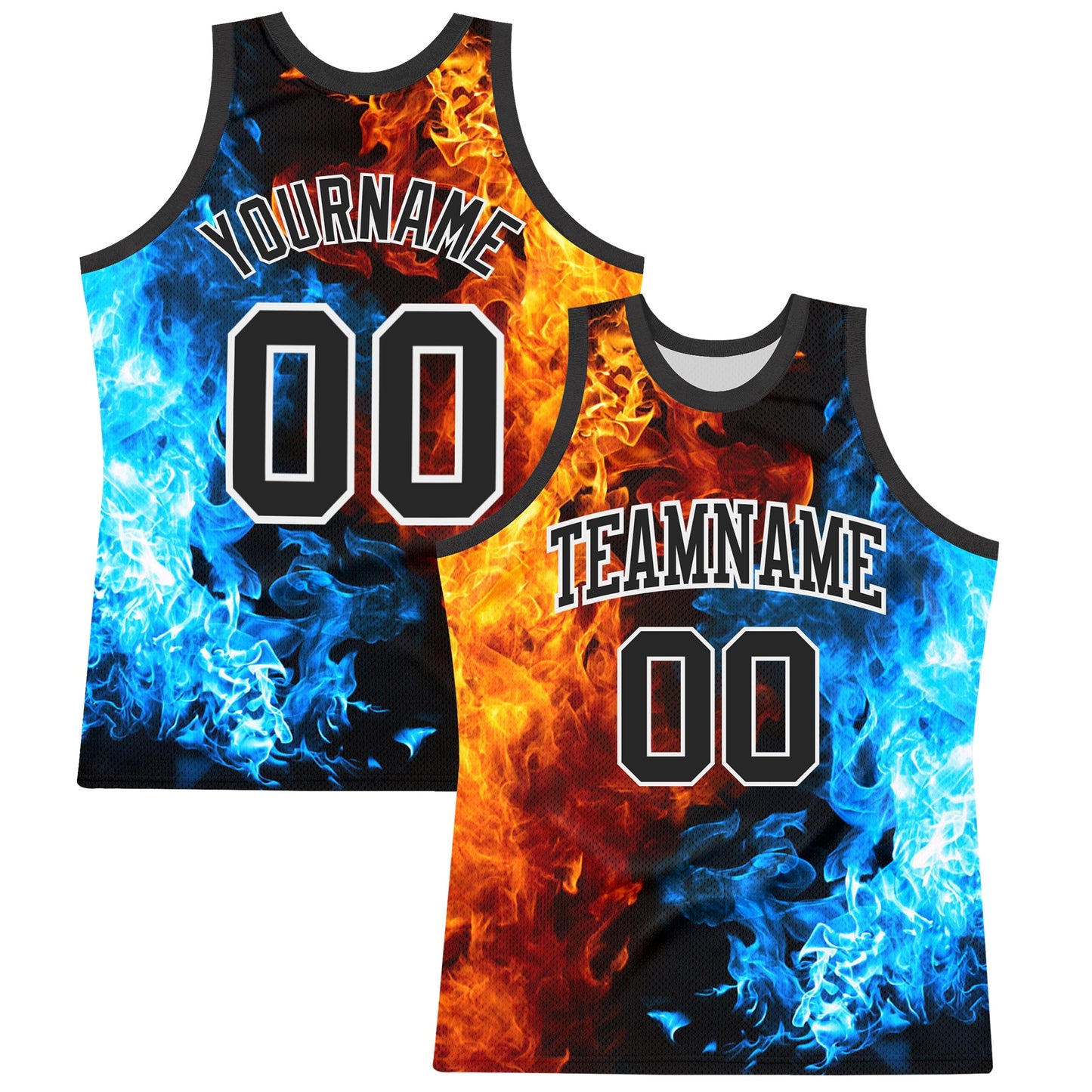 Custom Figure Black-White Flame Round Neck Sublimation Basketball Set Jersey - Main View