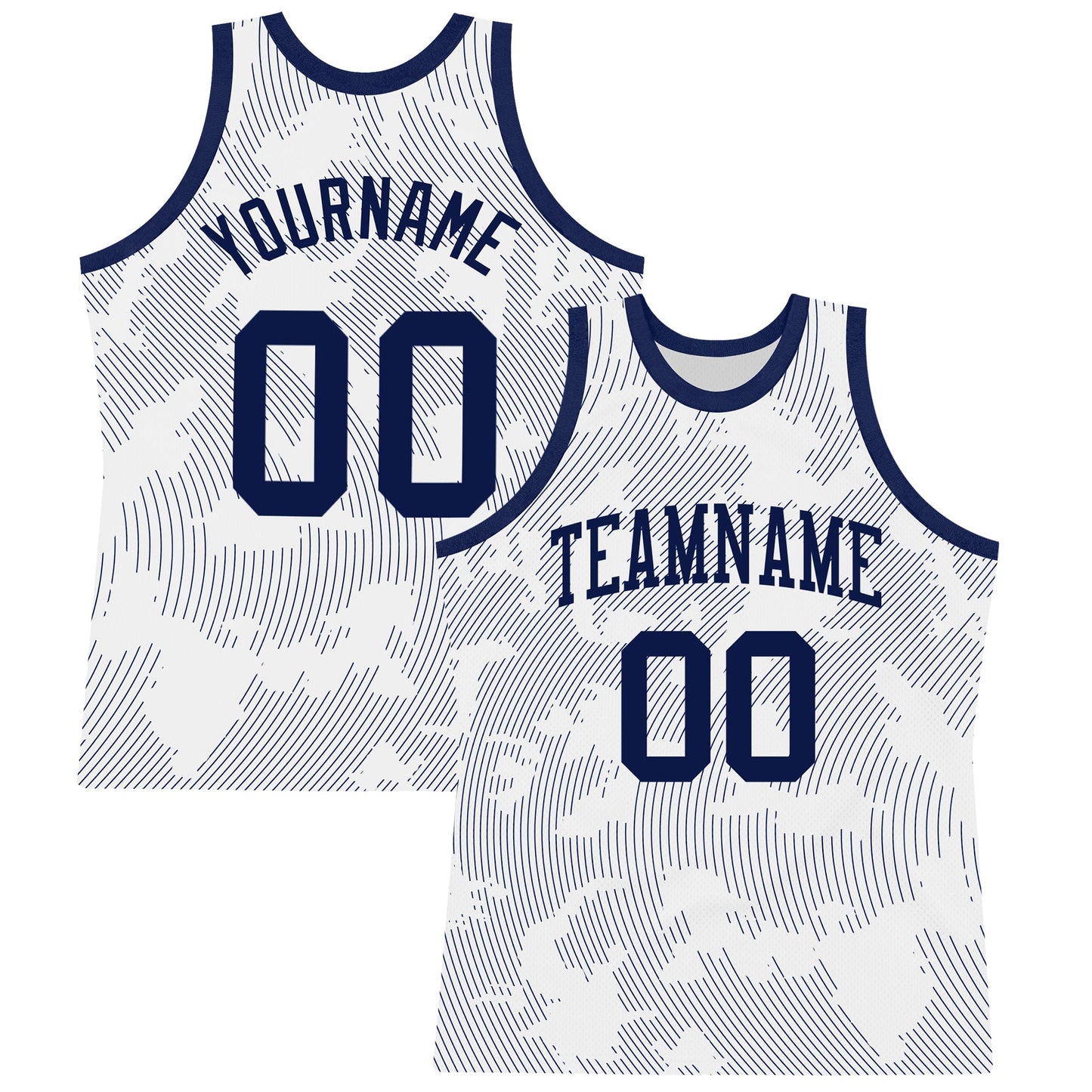 Custom White Navy Curve Lines Round Neck Sublimation Basketball Set Jersey - Main View
