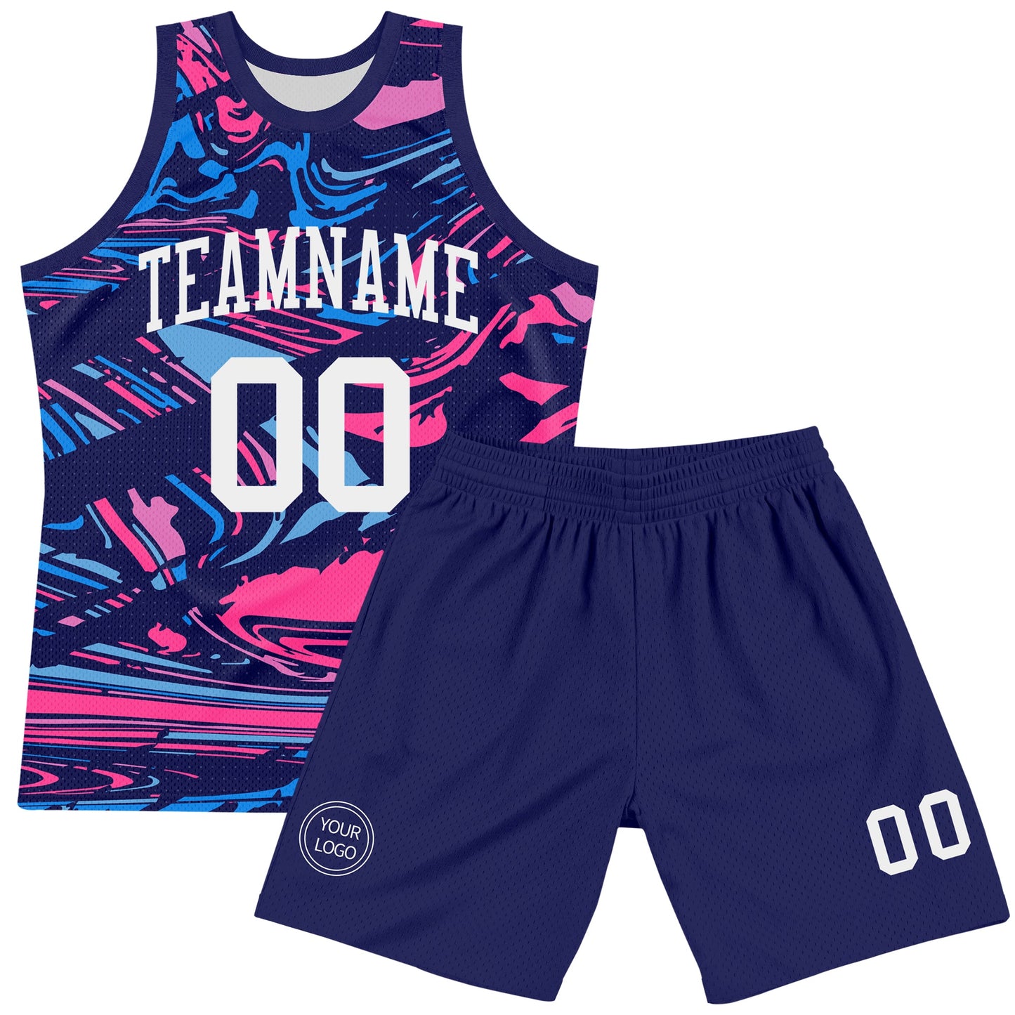 Custom Figure White-Pink Fluid Art Round Neck Sublimation Basketball Set Jersey view 2