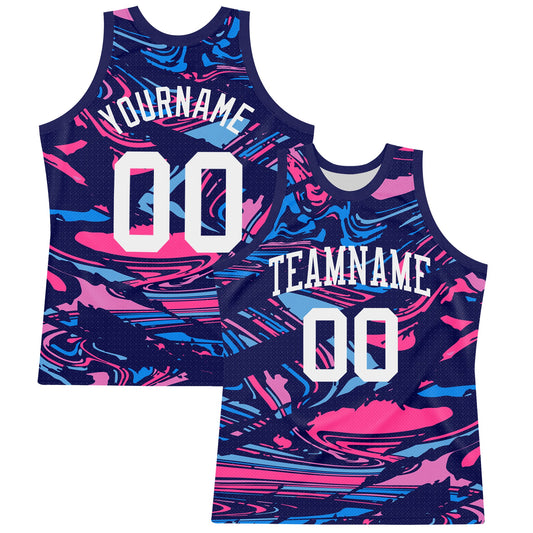 Custom Figure White-Pink Fluid Art Round Neck Sublimation Basketball Set Jersey - Main View