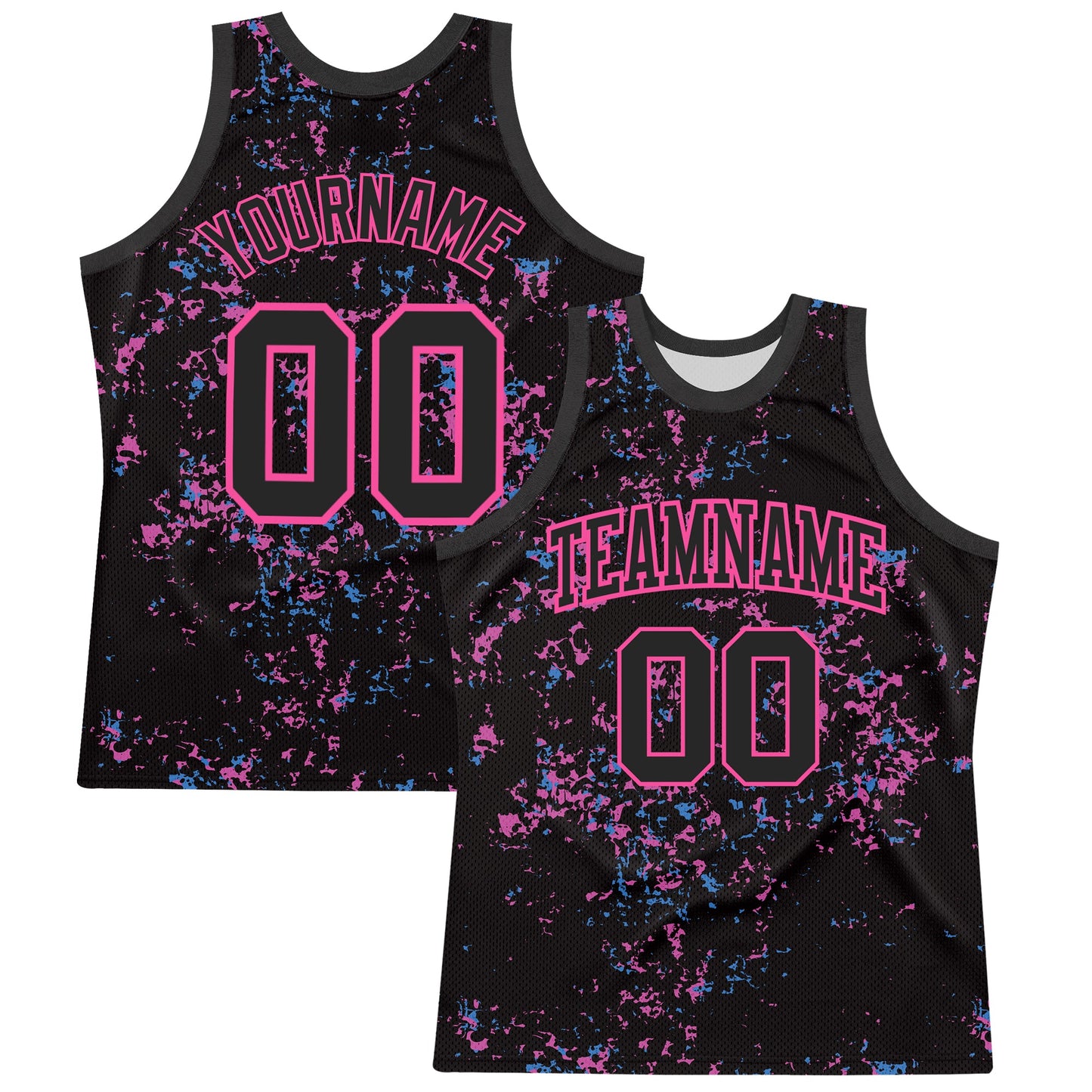 Custom Black Pink Fragment Art Round Neck Sublimation Basketball Set Jersey - Main View