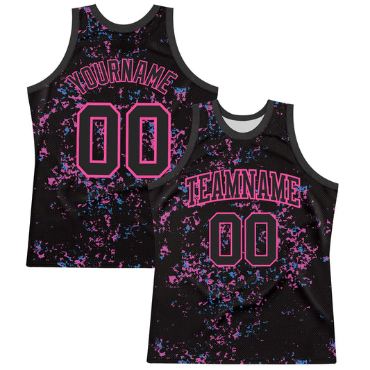 Custom Black Pink Fragment Art Round Neck Sublimation Basketball Set Jersey - Main View