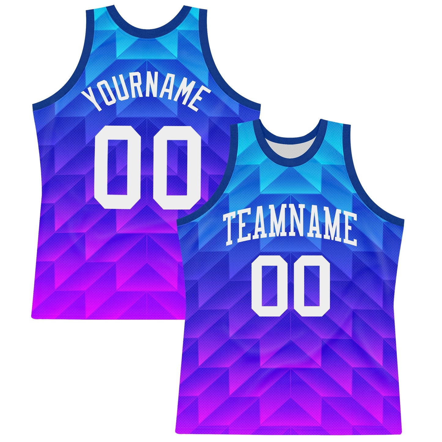 Custom Royal White-Hot Pink Gradient Geometric Shape Round Neck Sublimation Basketball Set Jersey - Main View