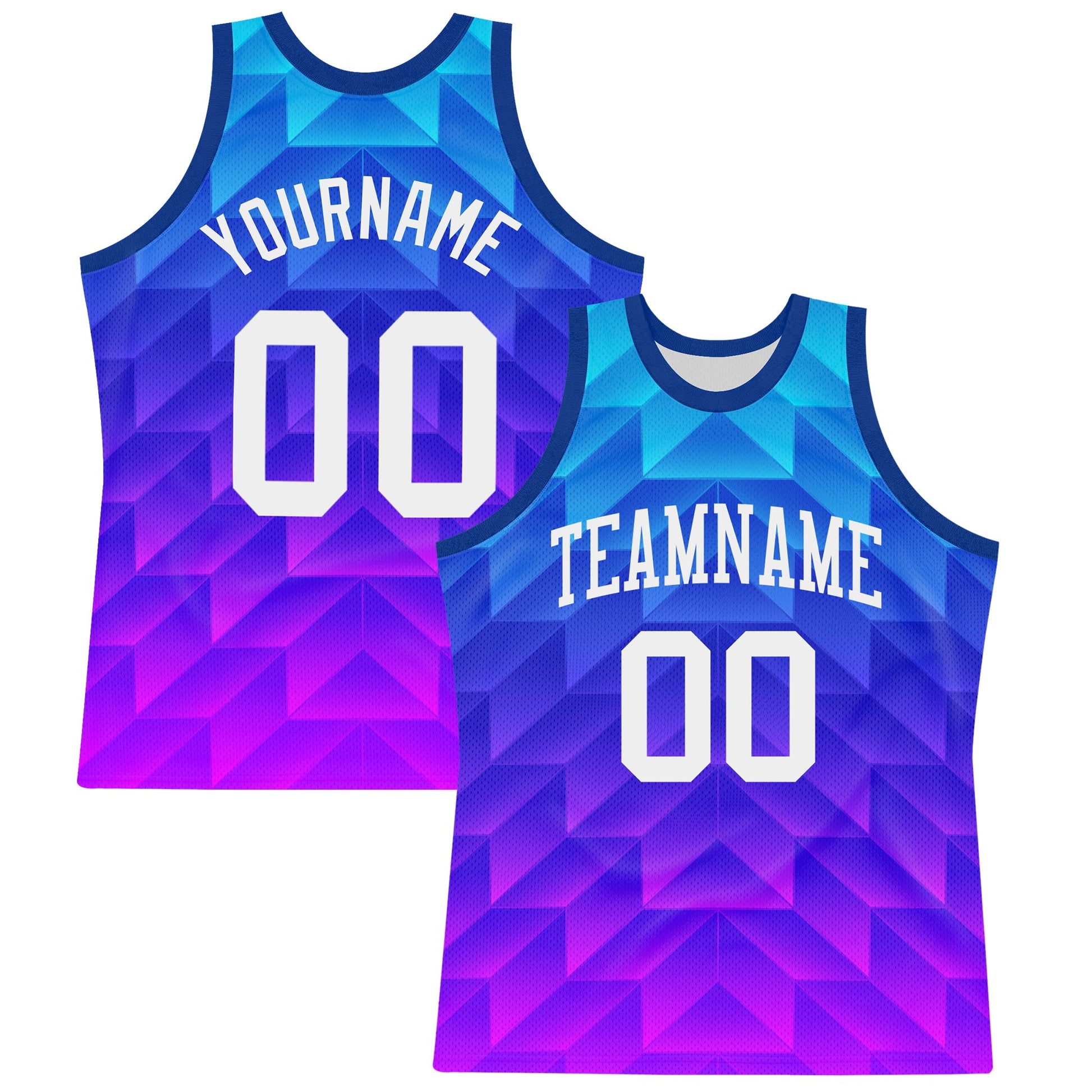 Custom Royal White-Hot Pink Gradient Geometric Shape Round Neck Sublimation Basketball Set Jersey - Main View