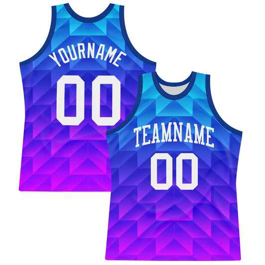 Custom Royal White-Hot Pink Gradient Geometric Shape Round Neck Sublimation Basketball Set Jersey - Main View