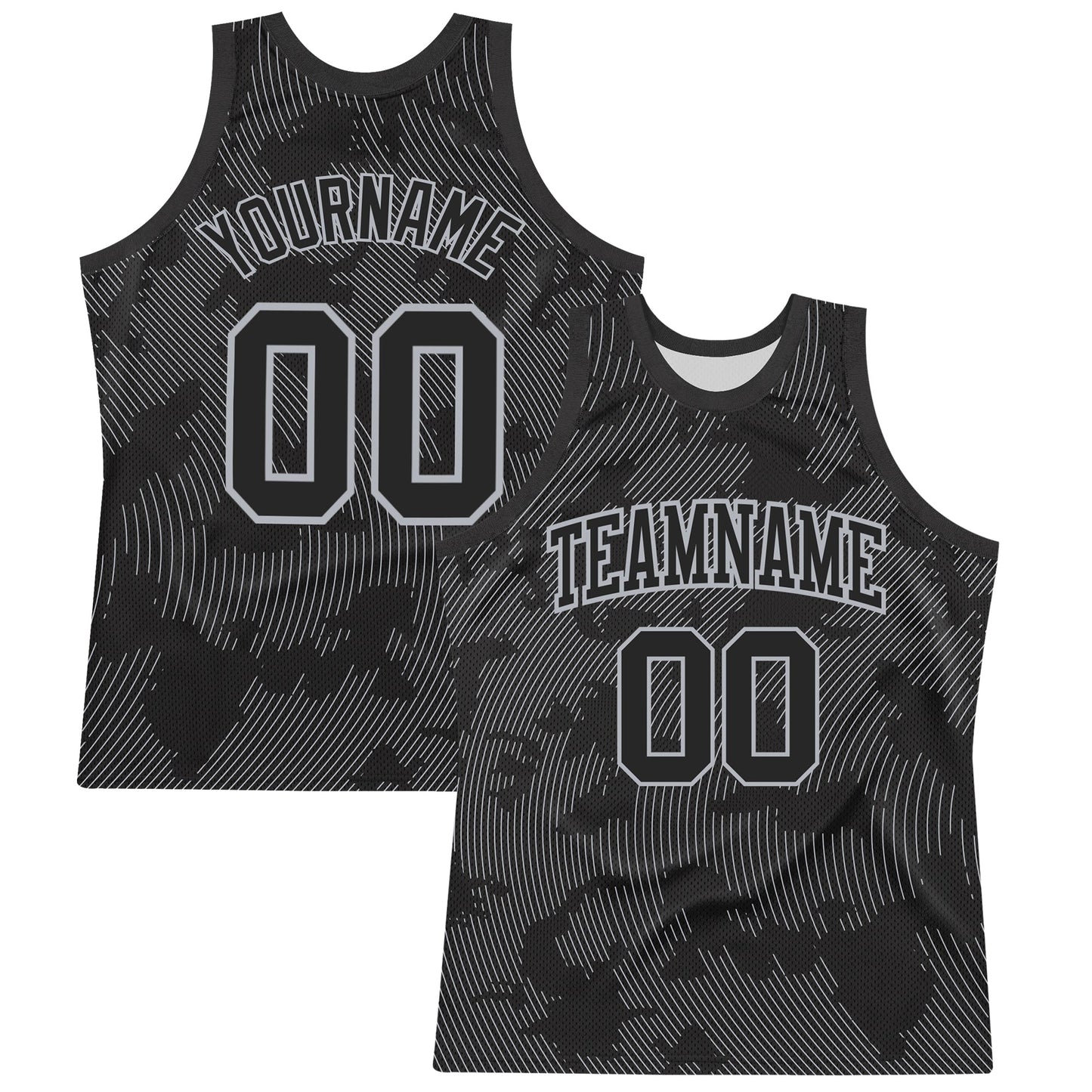 Custom Black Gray Curve Lines Round Neck Sublimation Basketball Set Jersey - Main View