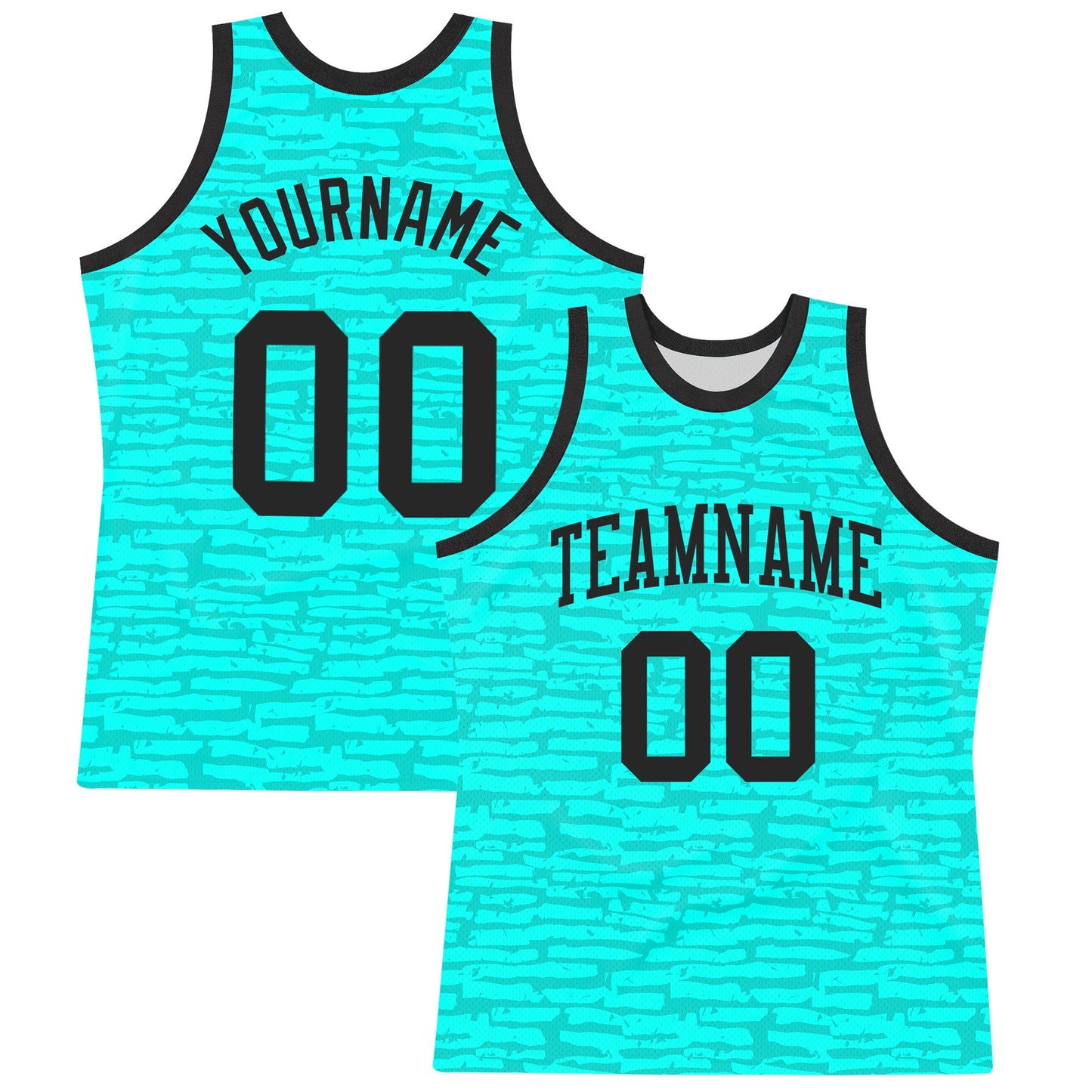 Custom Aqua Black Fragment Art Round Neck Sublimation Basketball Set Jersey - Main View