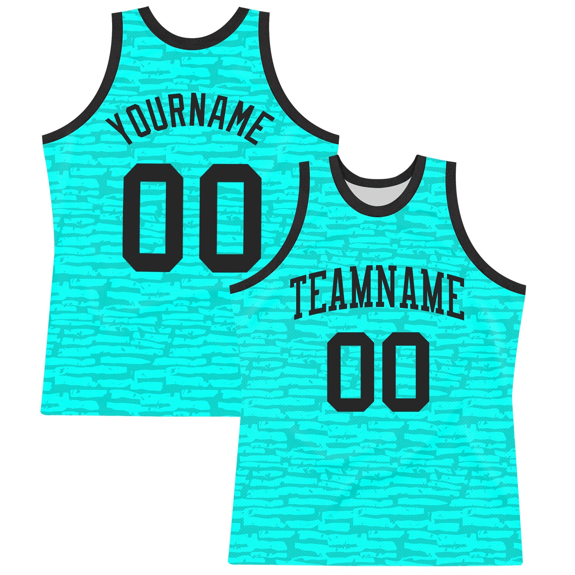 Custom Aqua Black Fragment Art Round Neck Sublimation Basketball Set Jersey - Main View