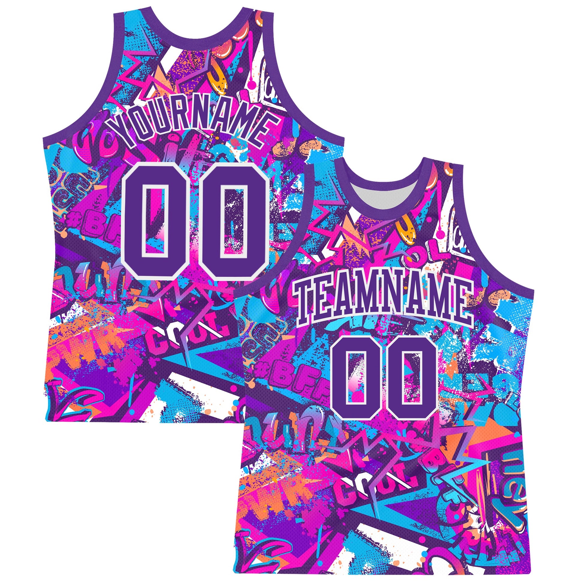Custom Graffiti Pattern Purple-White Splash Round Neck Sublimation Basketball Set Jersey - Main View