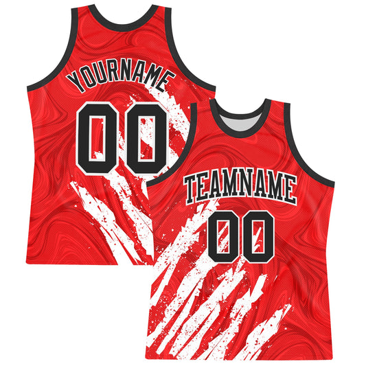Custom Red Black-White Splash Round Neck Sublimation Basketball Set Jersey - Main View