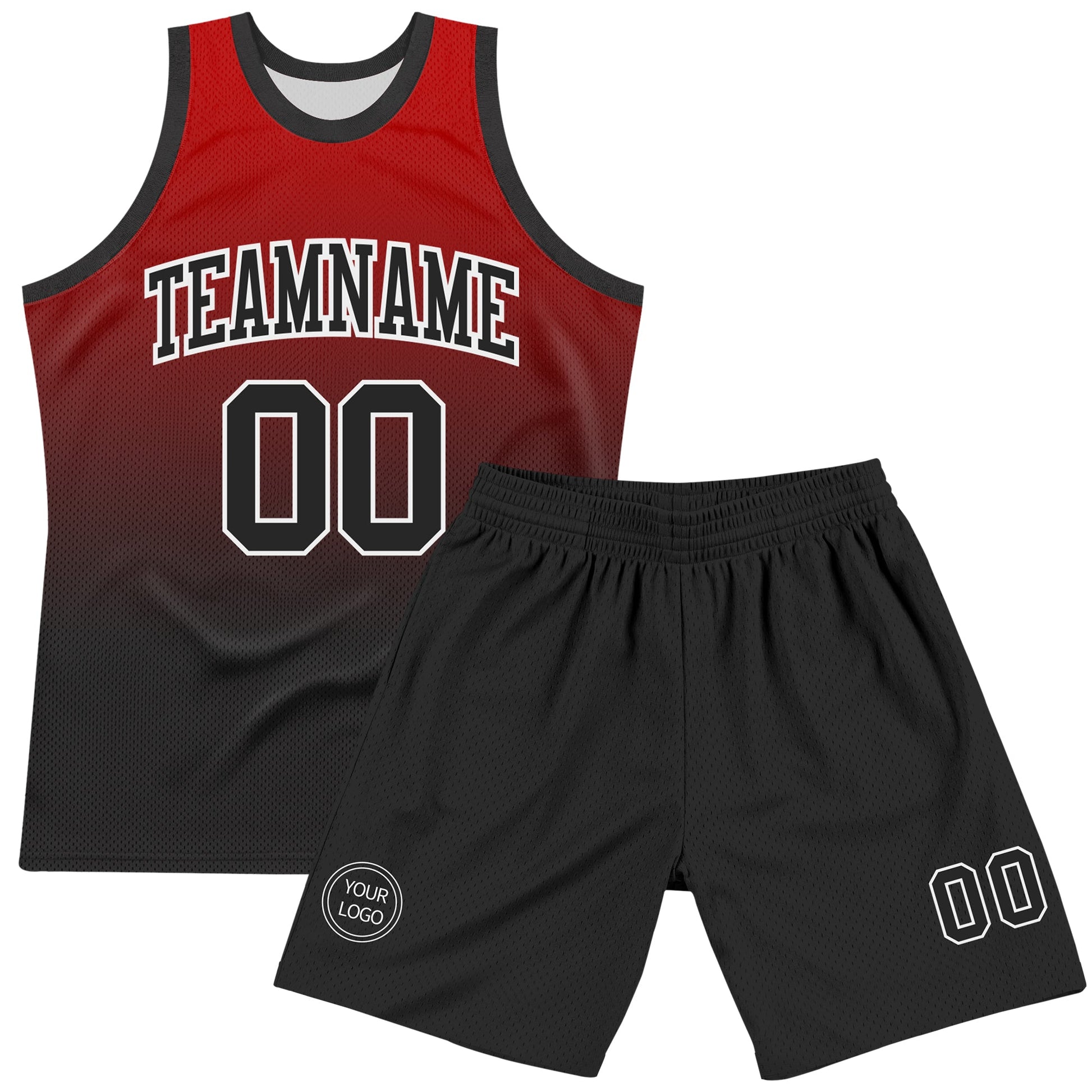 Custom Red Black-White Fade Fashion Round Neck Sublimation Basketball Set Jersey view 2