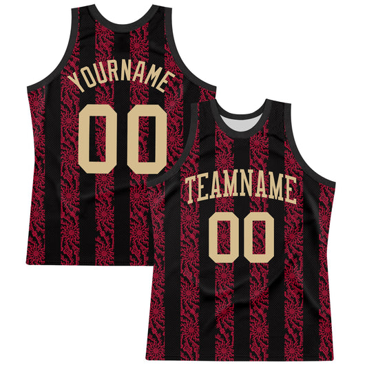 Custom Black Vegas Gold-Red Abstract Shape Round Neck Sublimation Basketball Set Jersey - Main View
