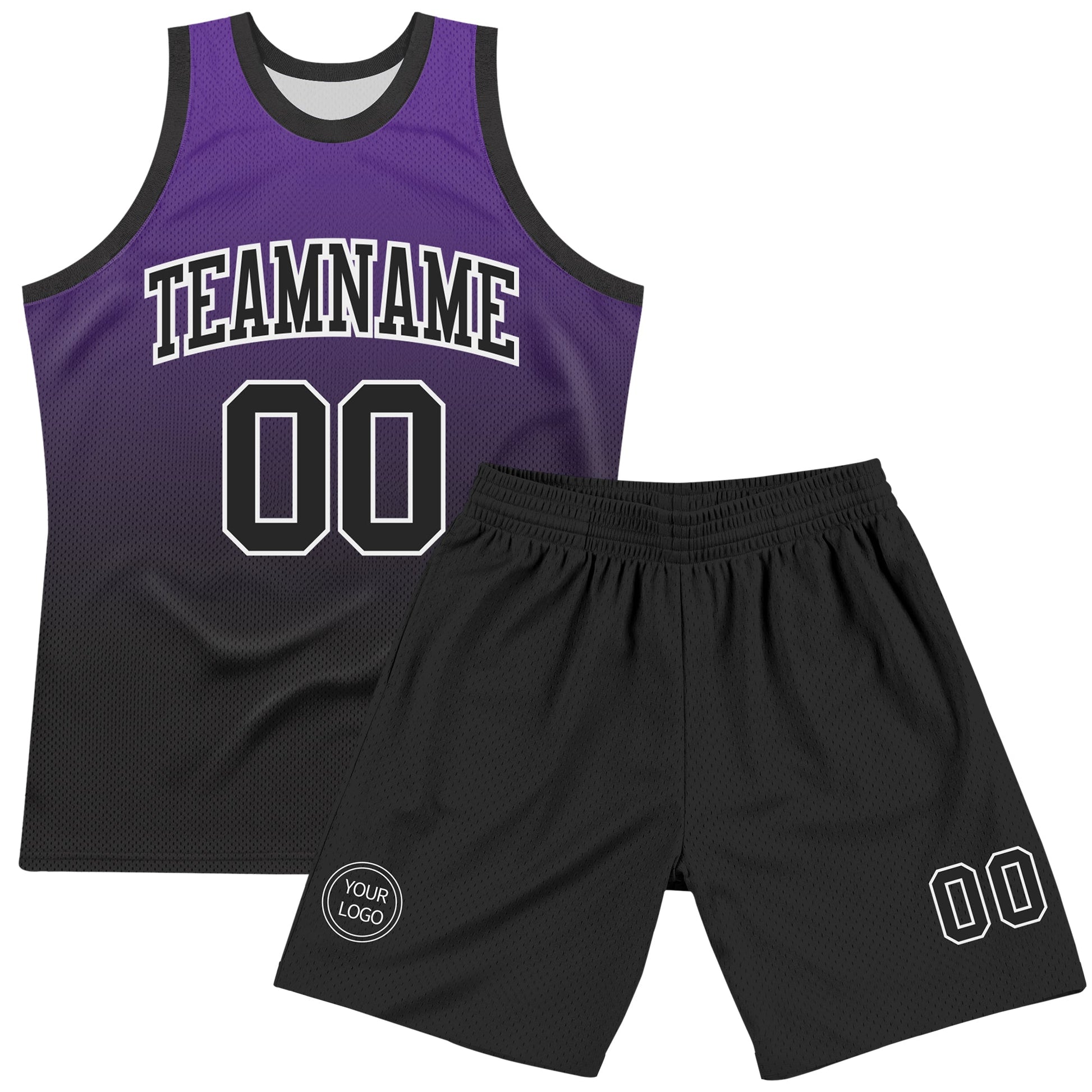 Custom Purple Black-White Fade Fashion Round Neck Sublimation Basketball Set Jersey view 2
