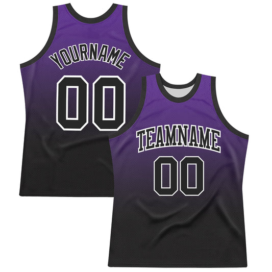 Custom Purple Black-White Fade Fashion Round Neck Sublimation Basketball Set Jersey - Main View