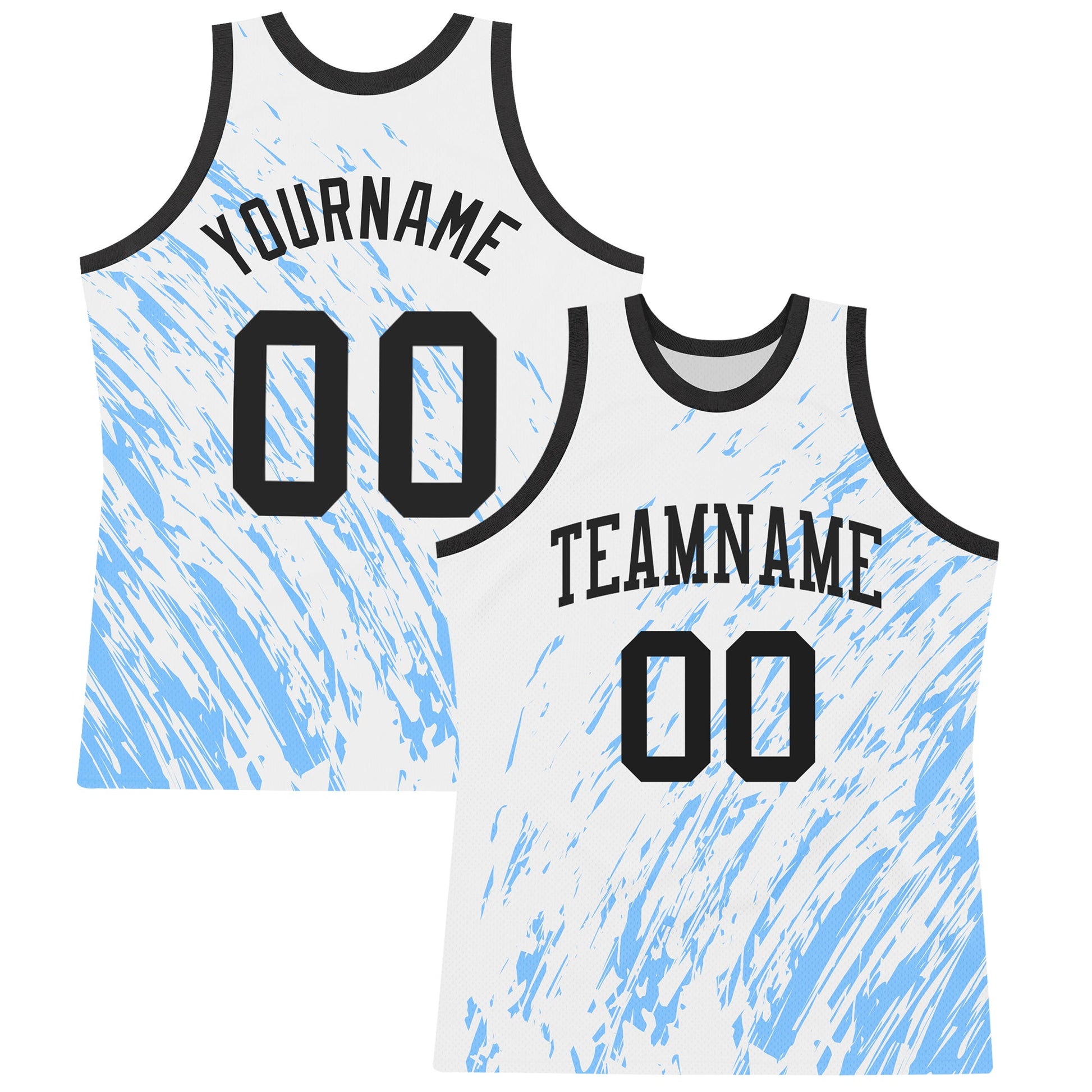 Custom White Black-Light Blue Splash Round Neck Sublimation Basketball Set Jersey - Main View