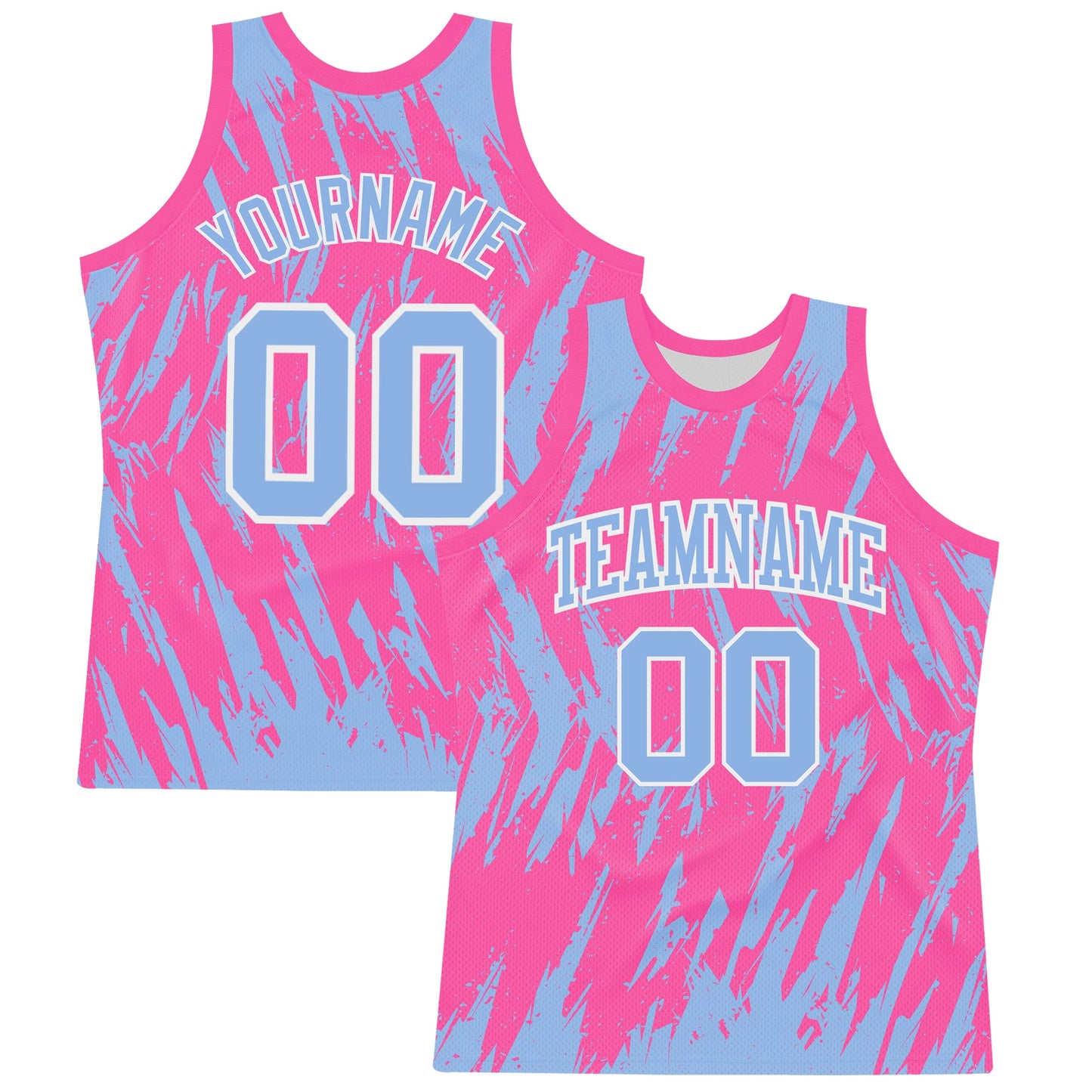 Custom Pink Light Blue-White Abstract Sharp Shape Fragment Art Round Neck Sublimation Basketball Set Jersey - Main View