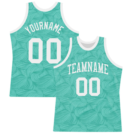 Custom Aqua White Fluid Art Round Neck Sublimation Basketball Set Jersey - Main View