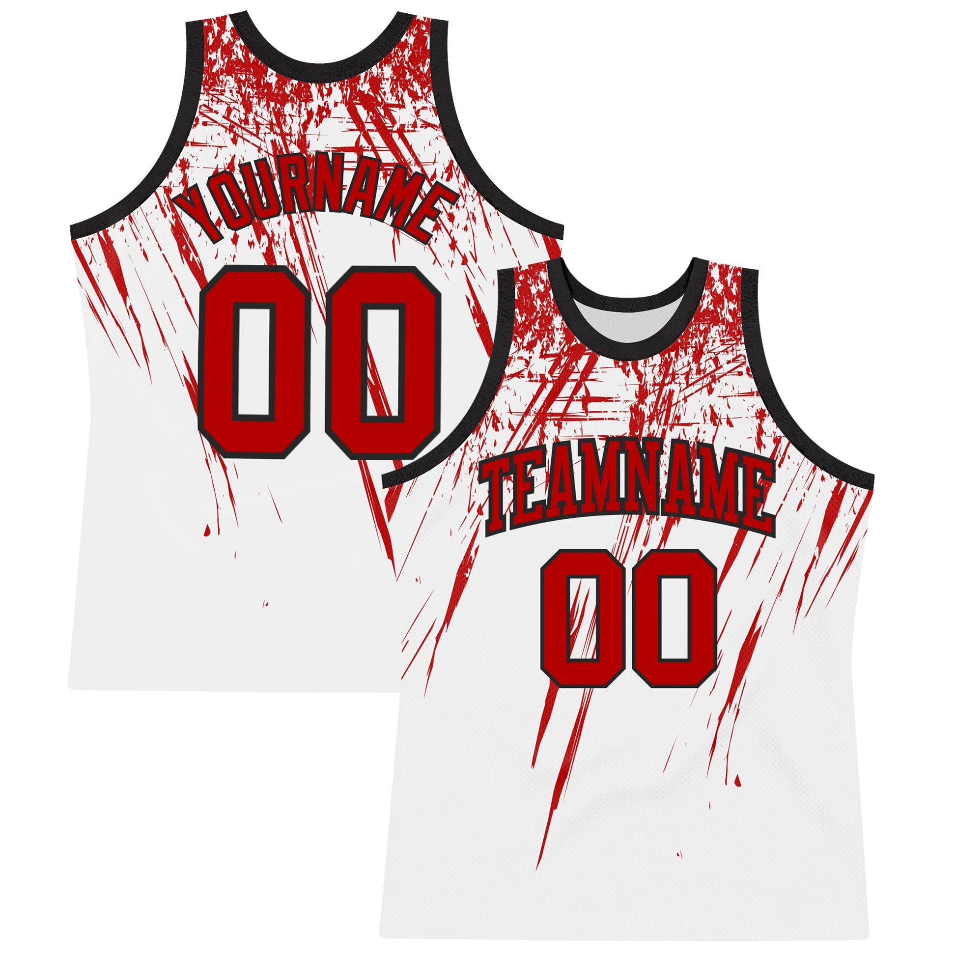 Custom White Red-Black Splash Round Neck Sublimation Basketball Set Jersey - Main View