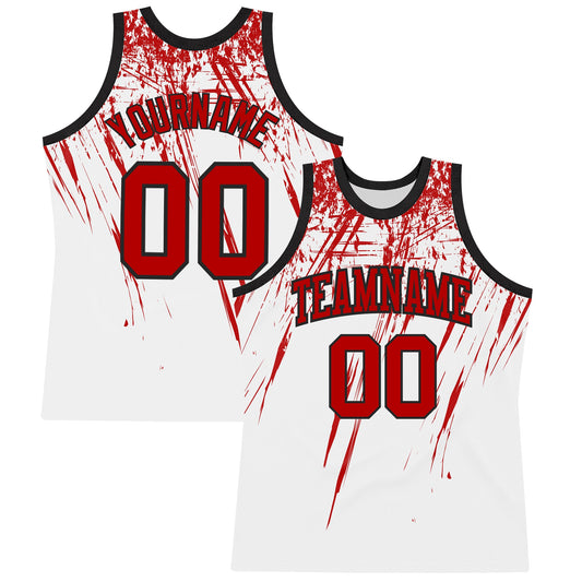 Custom White Red-Black Splash Round Neck Sublimation Basketball Set Jersey - Main View