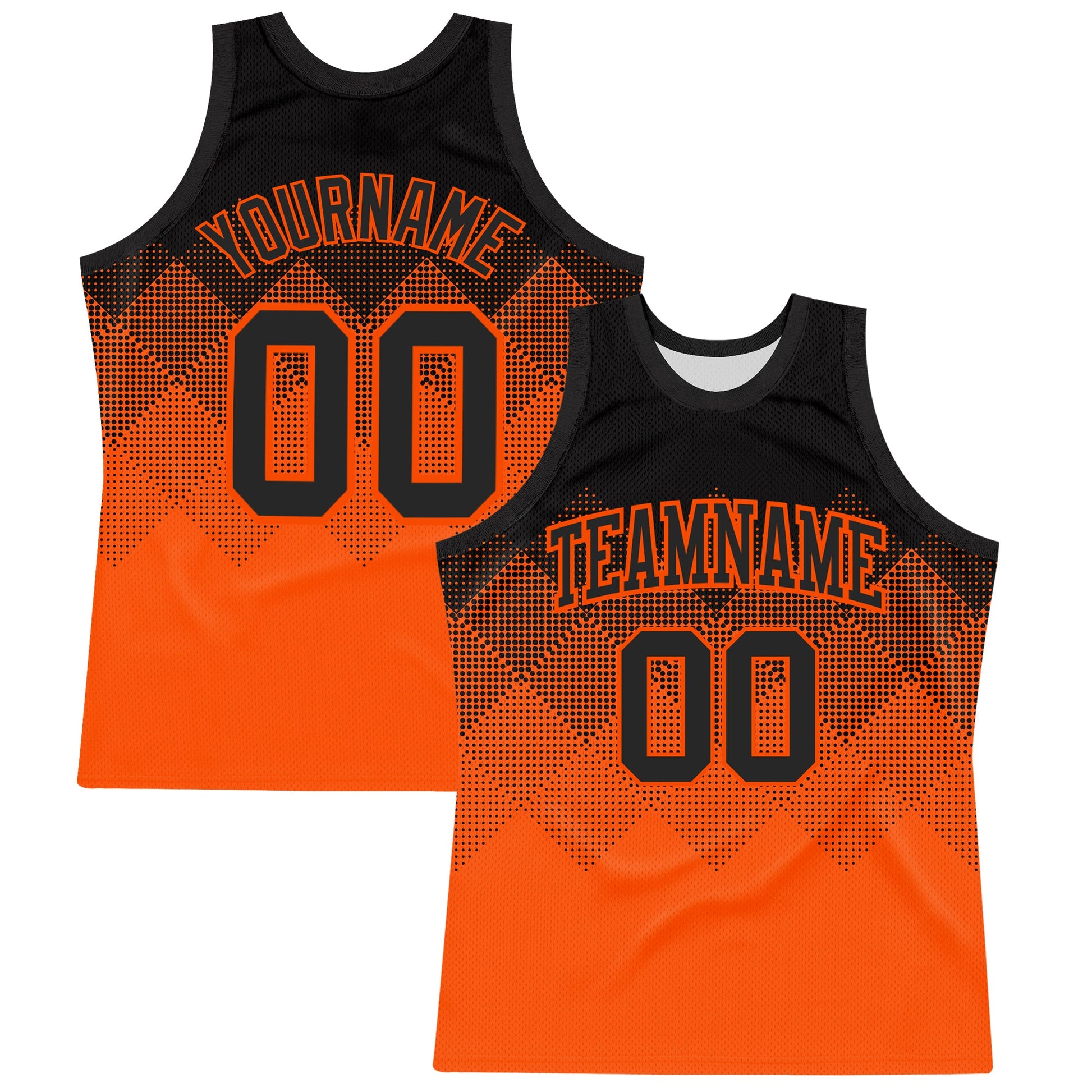 Custom Black Orange Gradient Square Shapes Round Neck Sublimation Basketball Set Jersey - Main View
