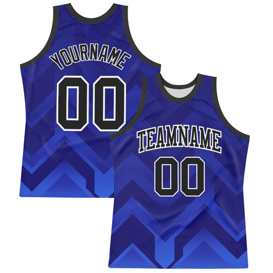 Custom Dark Purple Black Royal-White Geometric Shape Round Neck Sublimation Basketball Set Jersey - Main View