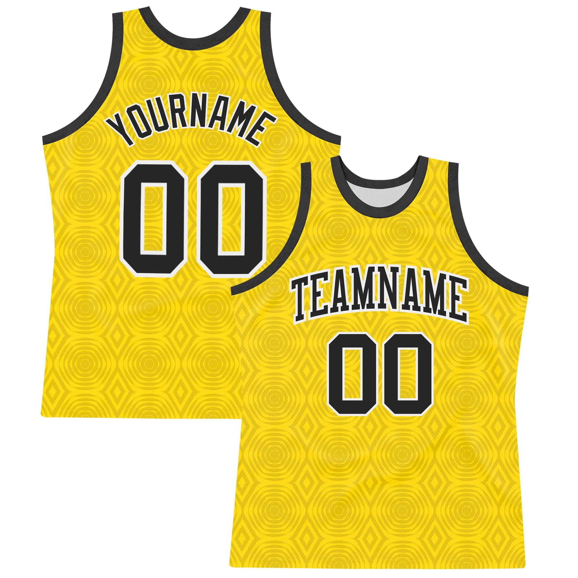 Custom Gold Black-White Geometric Shape Round Neck Sublimation Basketball Set Jersey - Main View
