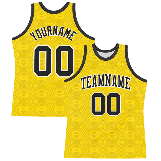 Custom Gold Black-White Geometric Shape Round Neck Sublimation Basketball Set Jersey - Main View