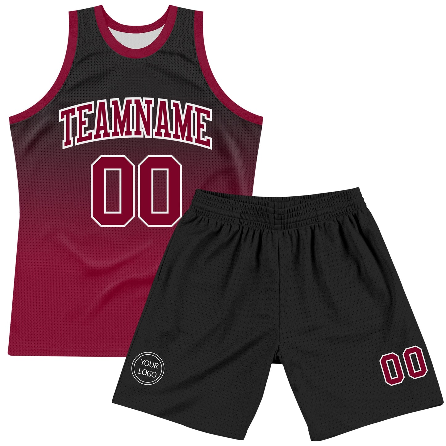 Custom Black Crimson-White Fade Fashion Round Neck Sublimation Basketball Set Jersey view 2