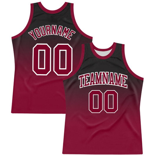Custom Black Crimson-White Fade Fashion Round Neck Sublimation Basketball Set Jersey - Main View