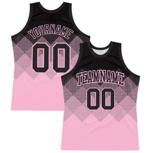 Custom Black Light Pink Gradient Square Shapes Round Neck Sublimation Basketball Set Jersey - Main View