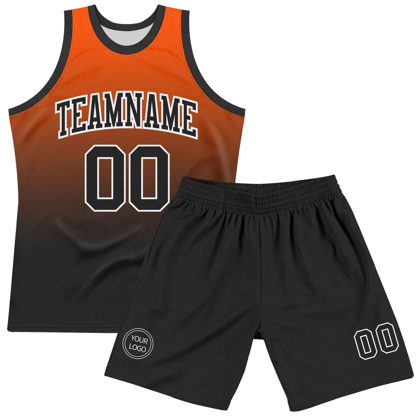 Custom Orange Black-White Gradient Square Shapes Round Neck Sublimation Basketball Set Jersey view 2