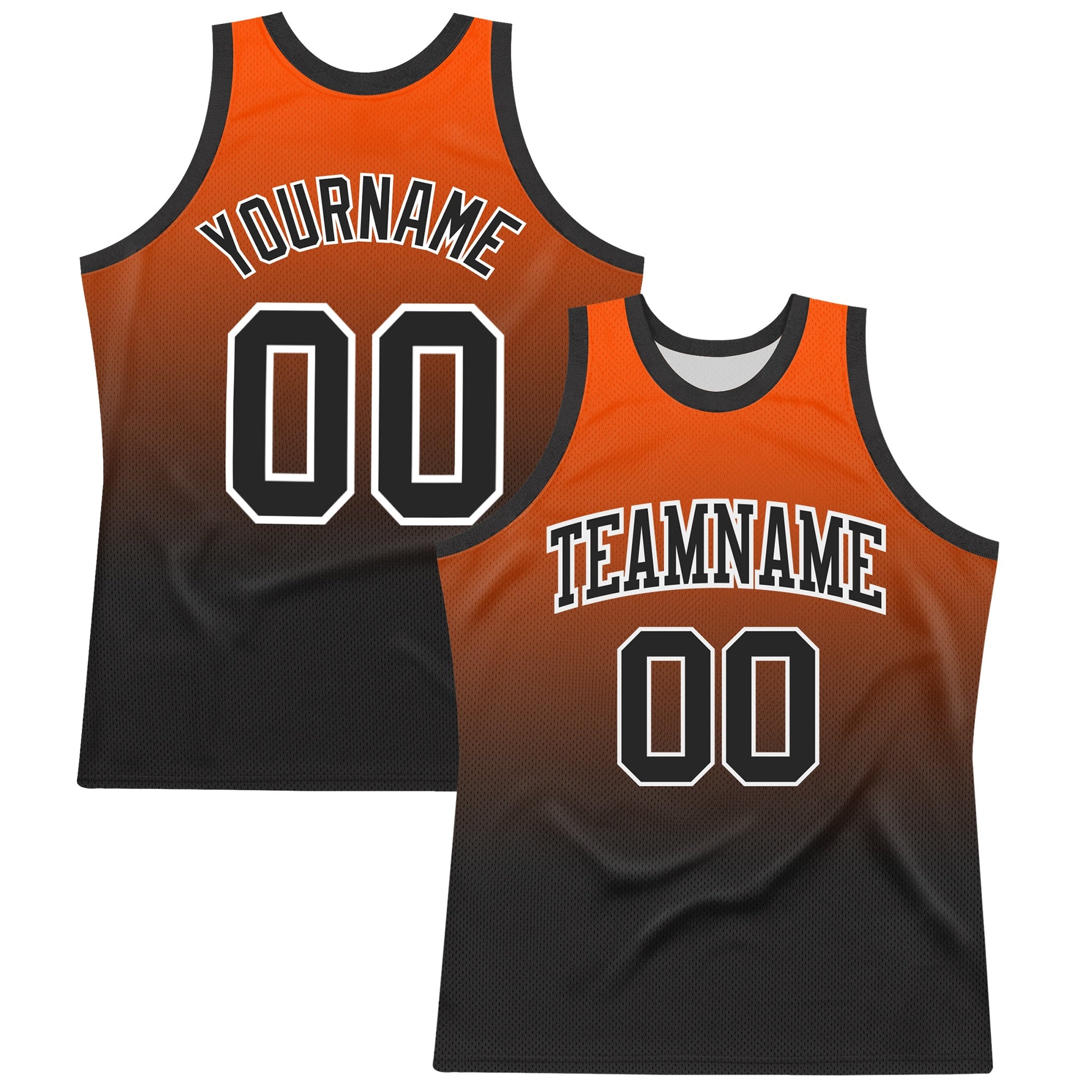 Custom Orange Black-White Gradient Square Shapes Round Neck Sublimation Basketball Set Jersey - Main View