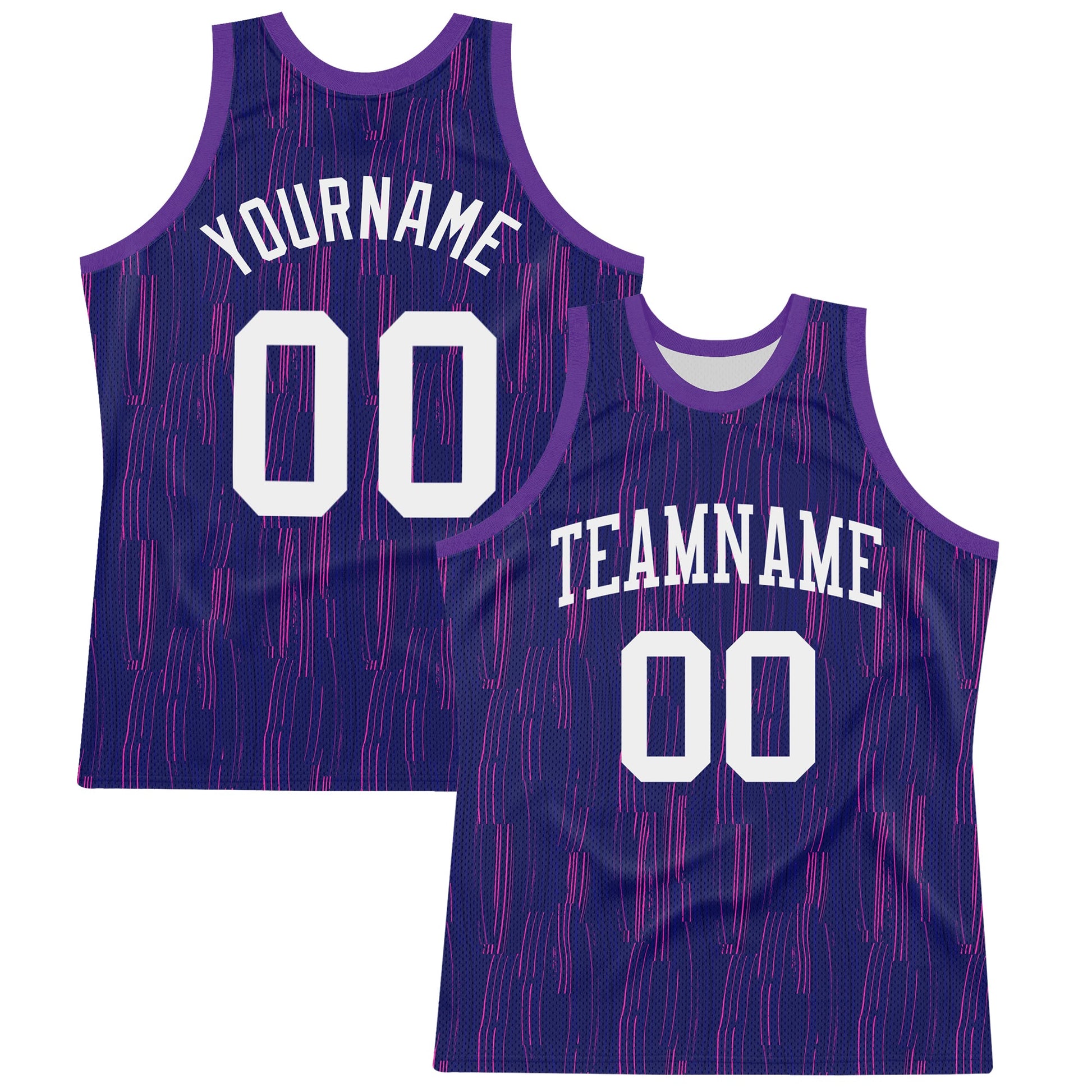 Custom Purple White-Pink Line Round Neck Sublimation Basketball Set Jersey - Main View