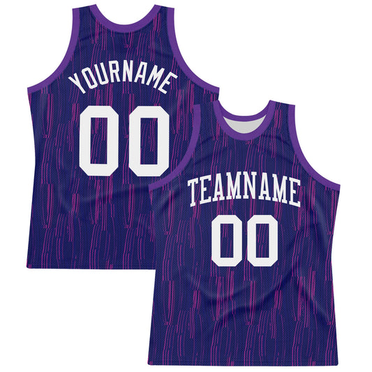 Custom Purple White-Pink Line Round Neck Sublimation Basketball Set Jersey - Main View