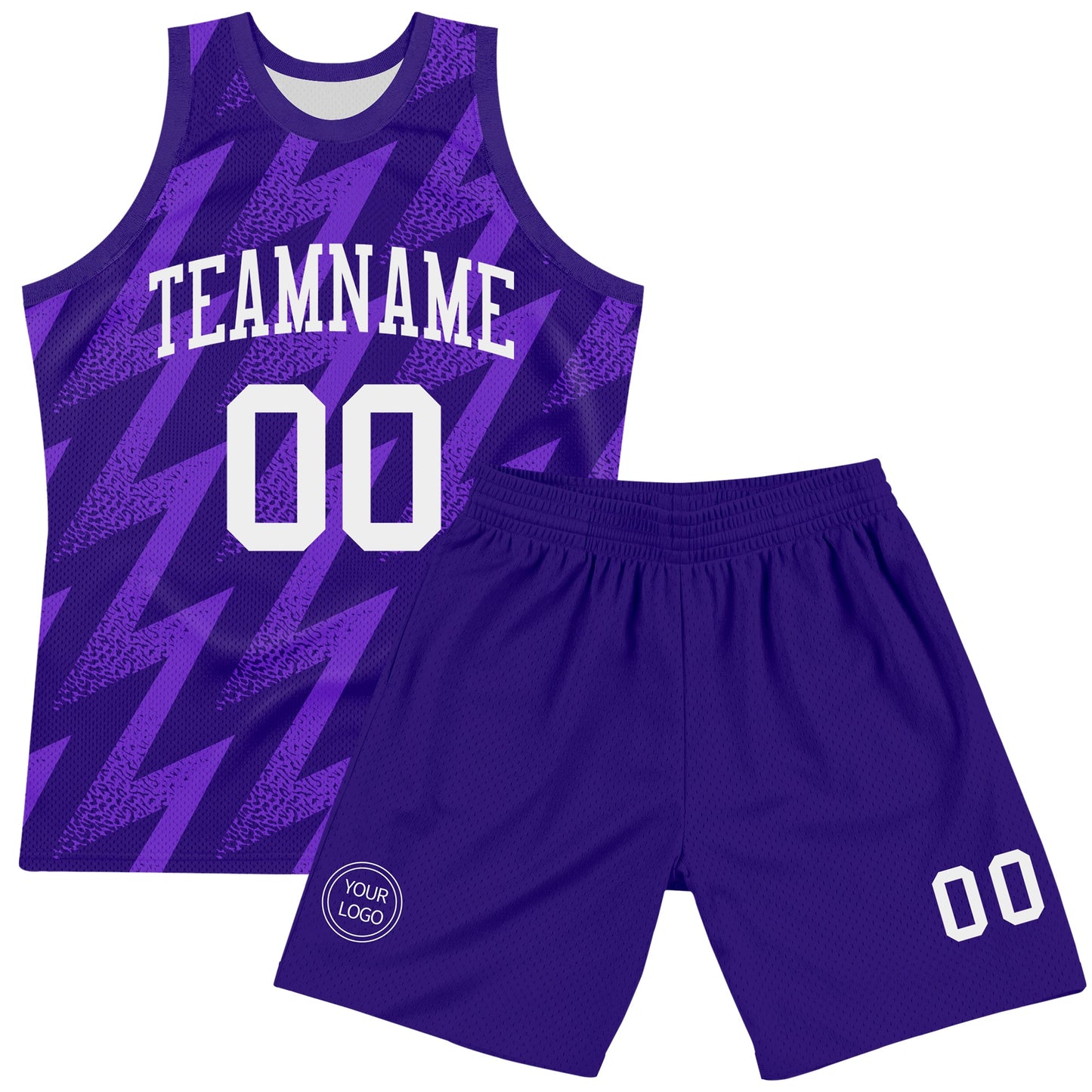 Custom Purple White Zigzag Shape Round Neck Sublimation Basketball Set Jersey view 2