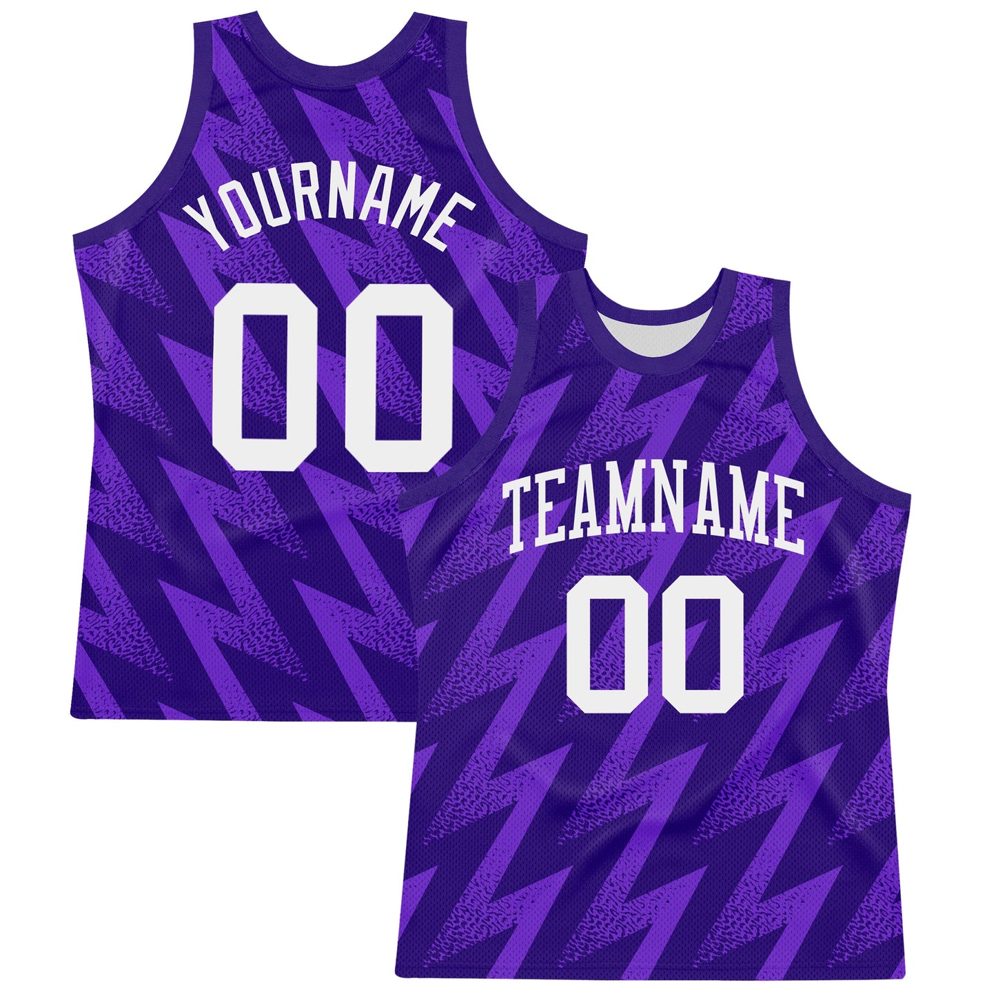 Custom Purple White Zigzag Shape Round Neck Sublimation Basketball Set Jersey - Main View