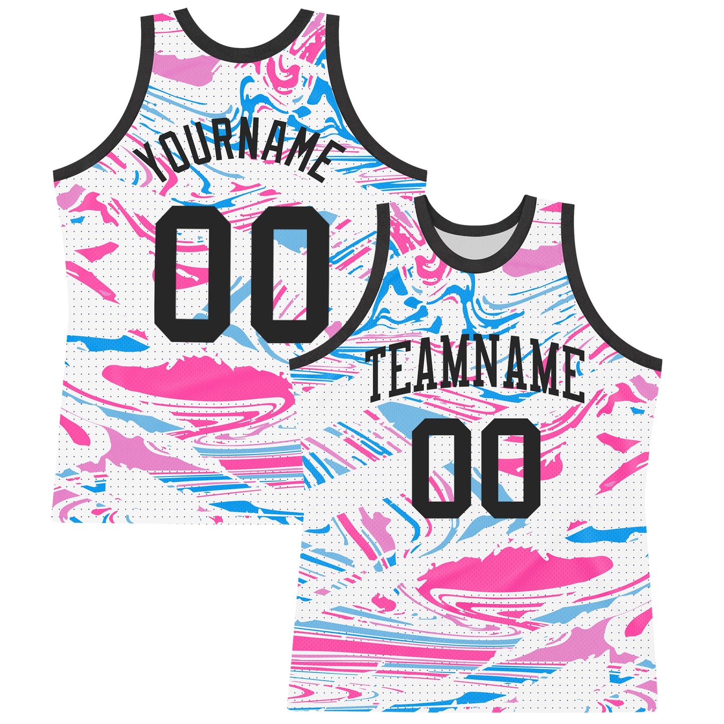 Custom Figure Black Pink-Light Blue Fluid Art Round Neck Sublimation Basketball Set Jersey - Main View