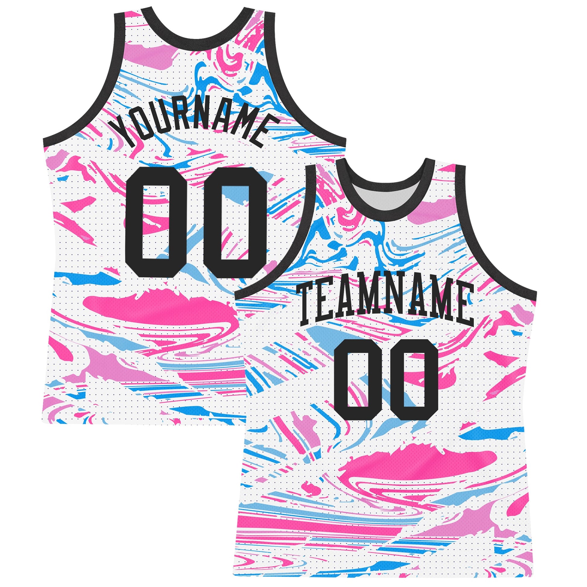 Custom Figure Black Pink-Light Blue Fluid Art Round Neck Sublimation Basketball Set Jersey - Main View