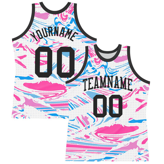 Custom Figure Black Pink-Light Blue Fluid Art Round Neck Sublimation Basketball Set Jersey - Main View