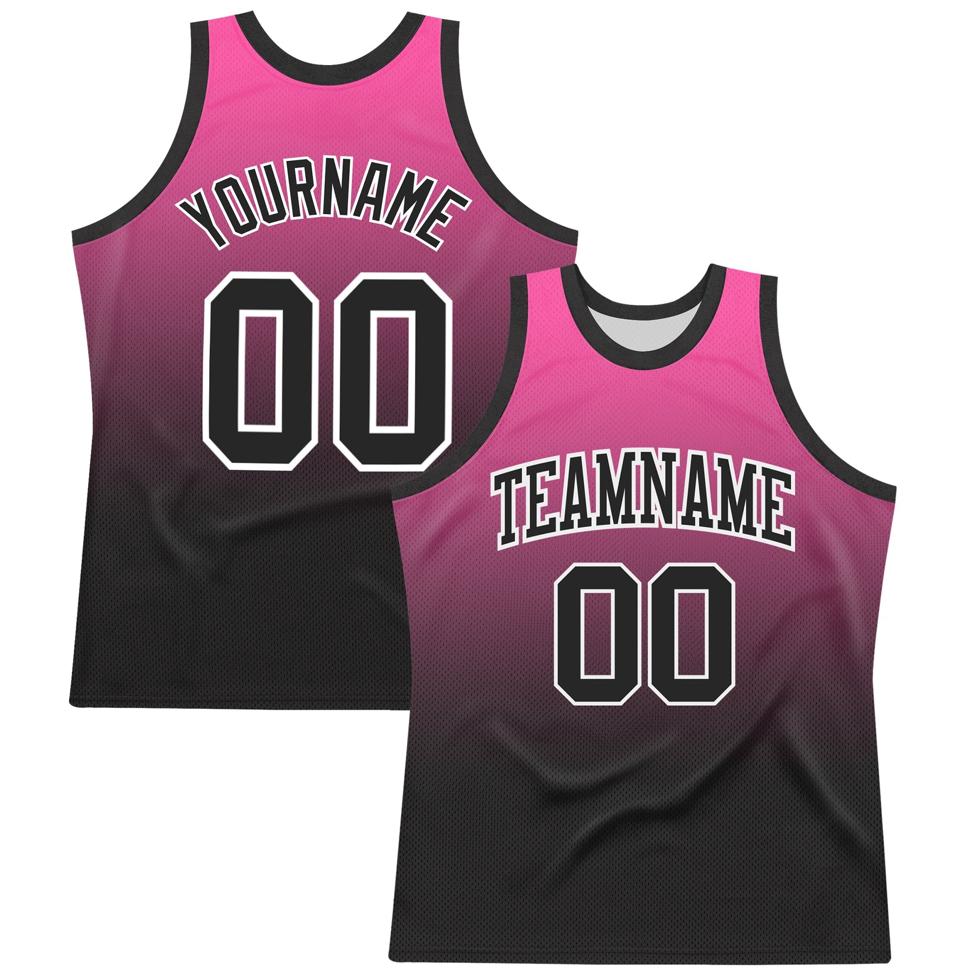 Custom Pink Black-White Fade Fashion Round Neck Sublimation Basketball Set Jersey - Main View