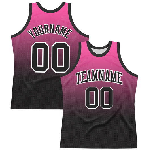 Custom Pink Black-White Fade Fashion Round Neck Sublimation Basketball Set Jersey - Main View