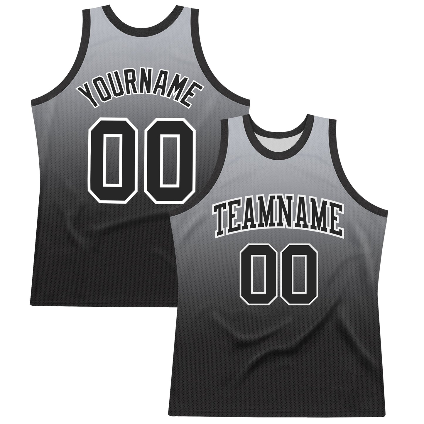 Custom Gray Black-White Fade Fashion Round Neck Sublimation Basketball Set Jersey - Main View